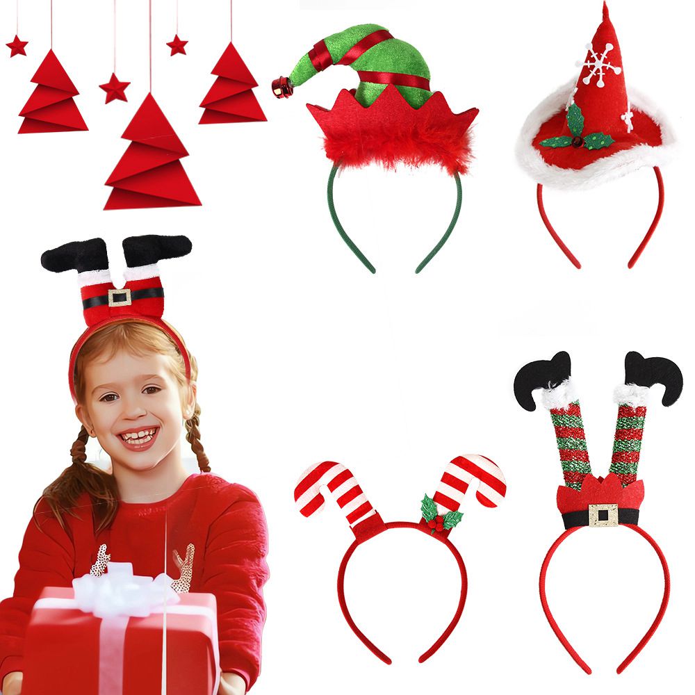 (A) 5 PCS Christmas Headbands Reindeer Antler Xmas Tree Head Hat Toppers Costume Headbands for Christmas Holiday Parties Annual Holiday Photos Booth