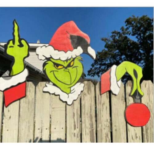 Christmas Fence Grinch Peeker Yard Garden Outdoor Decorations Xmas Occasion Decor Gift