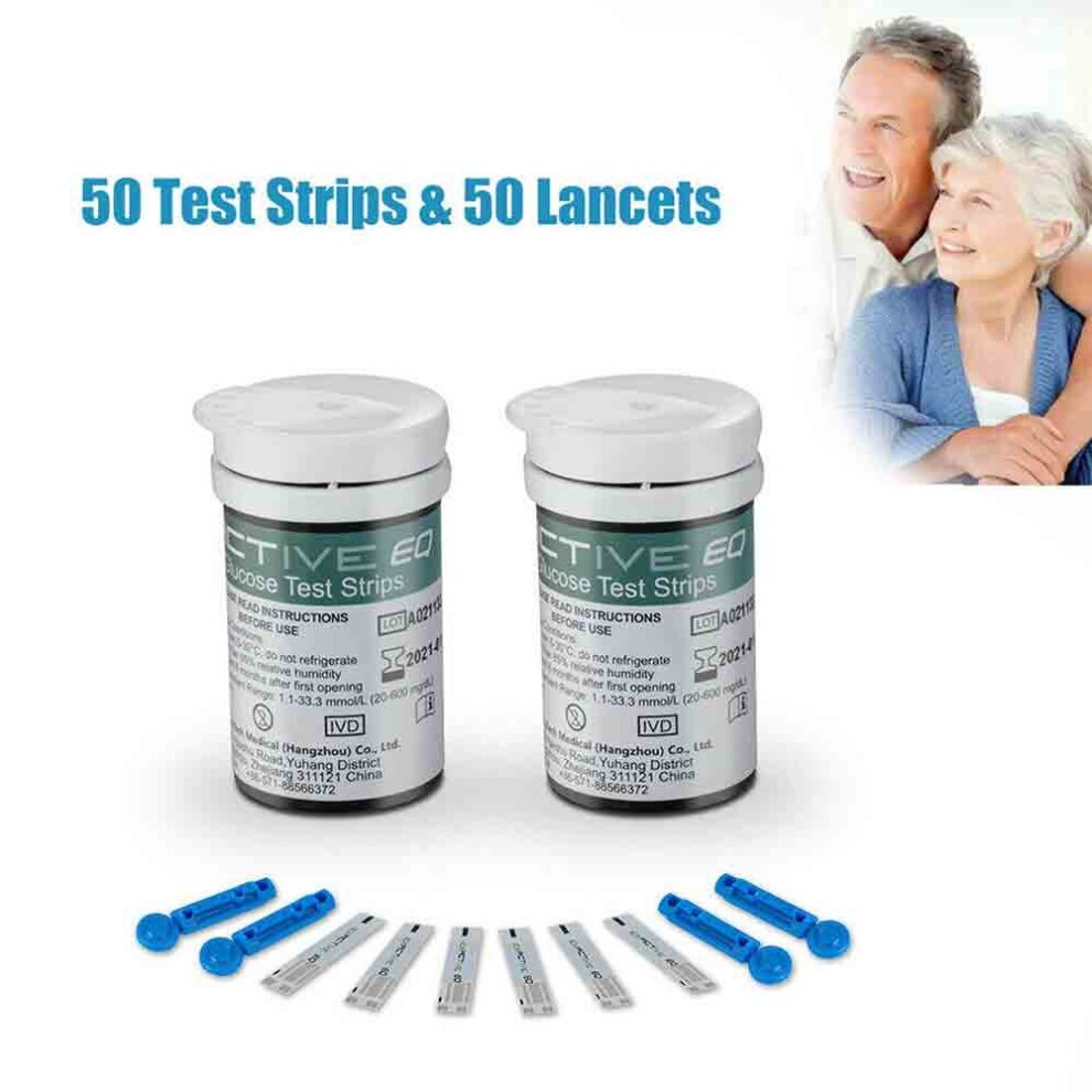 Blood Glucose Test Strips Blood Sugar Test Strips x 50 and Diabetes Lancets x 50 for UK Diabetics Compatible with Exactive EQ