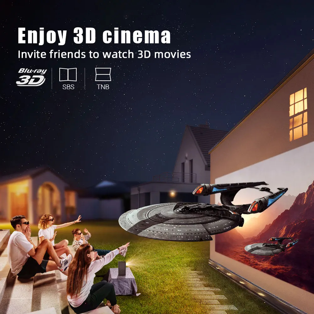 3D Projector Battery Powered Portable HD LED Wifi Projector Supports 1080P 4K Android 9.0 OS