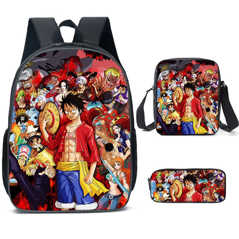 (Style 1) 3Pcs One Piece Luffy Backpack Lunch Bag Pencil Case Set Kids Gift