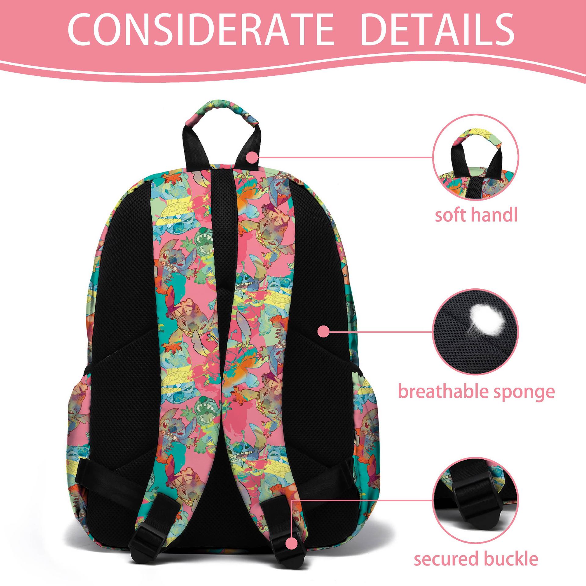(Backpack) Disney Backpack Stitch School Bags for Girls for Boys Girls Teenagers Lunch Travel Rucksack