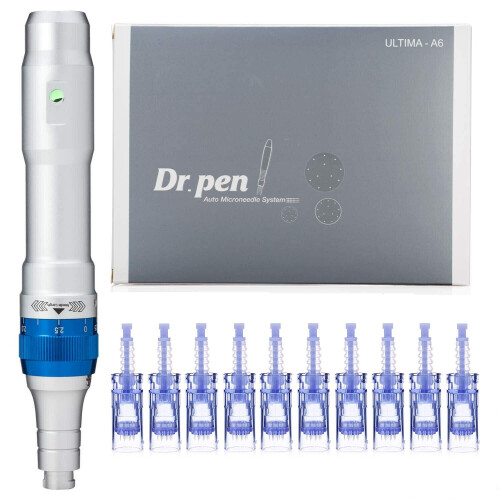 Dr. Pen Ultima A6 Microneedle Derma Pen Electric Wireless Professional Skincare Kit with 10 Cartridges - Ten 12 Pin