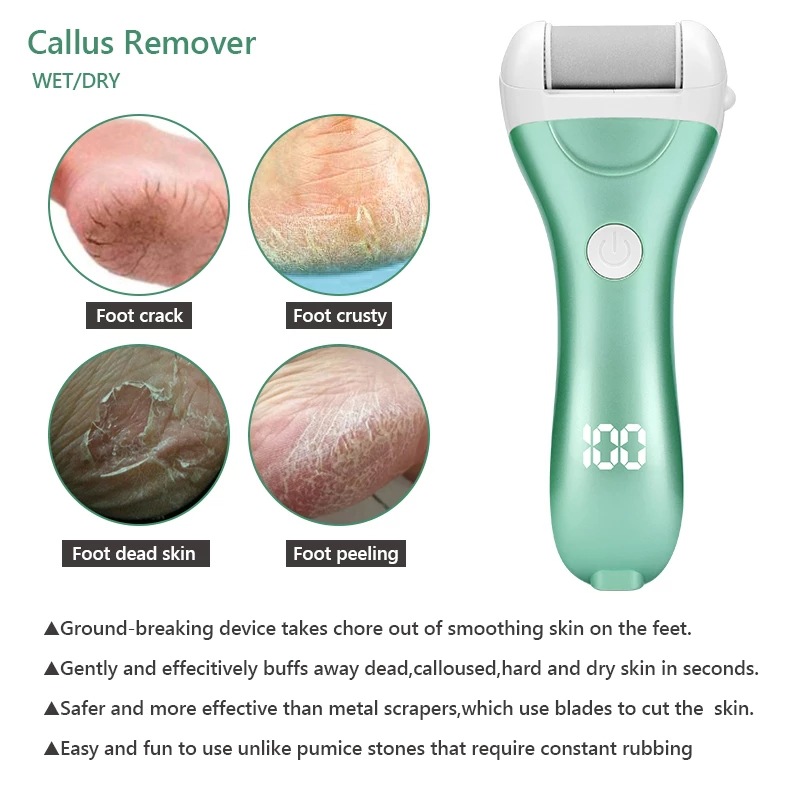 (Pink) Electric Foot File Rechargeable Remover with 3 Attachments