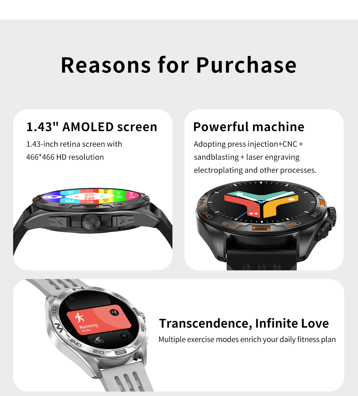 (Black) Smart Watch 1.43inch Amoled Screen Bluetooth Call Music Player Health Monitoring Sports Tracking Men Women Smartwatch for iPhone Android