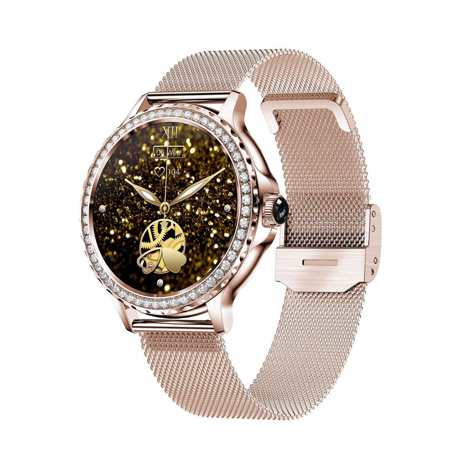 (Rose Gold) Women Smart Watch Fashion Bluetooth Call Intelligent Sports Bracelet IP68 Waterproof Watch Embedding Smartwatch for Android iOS Phones
