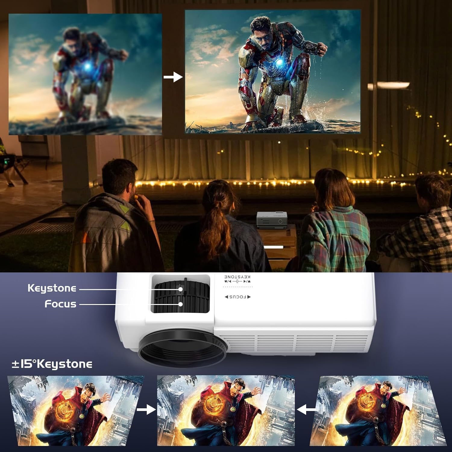 Mini Projector Portable with Screen Bluetooth Projector Full HD 1080P 10000L Outdoor Home Cinema Video Projector 50 Zoom Compatible with Smartphone Laptop TV Stick Energy Class A