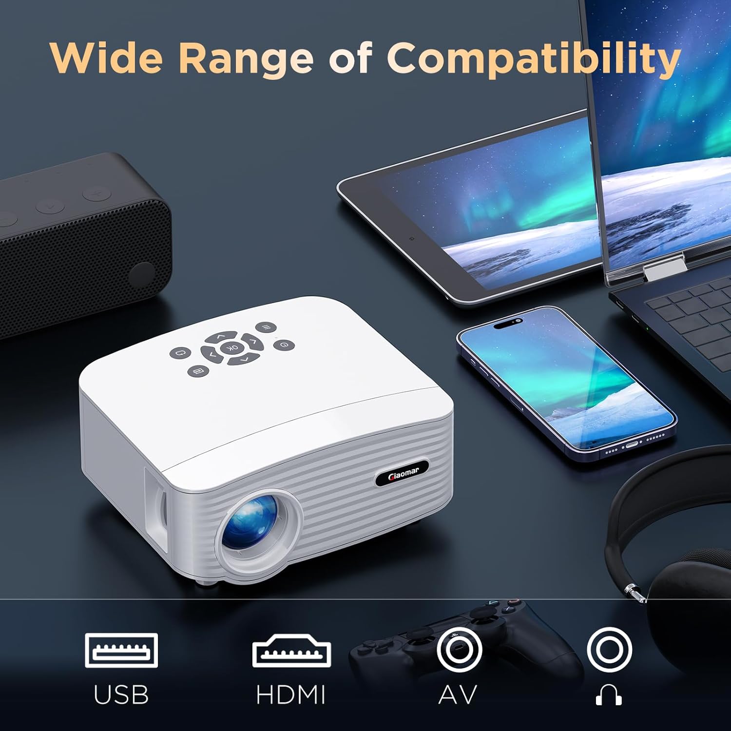 Mini Projector 9500 Lumens WiFi Projector Bluetooth 1080P Full HD Supported Portable Home Movie Theater Projector Compatible with iOS Android Phone TV Stick HDMI USB AV PS5