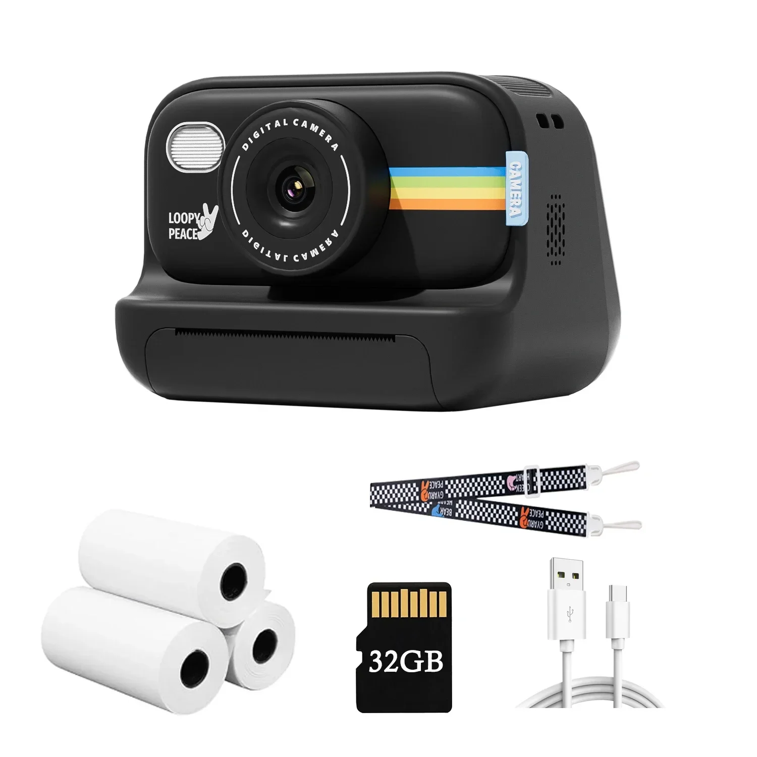 Kids Instant Print Camera 2.0 Inch Children Christmas Birthday Gifts Black