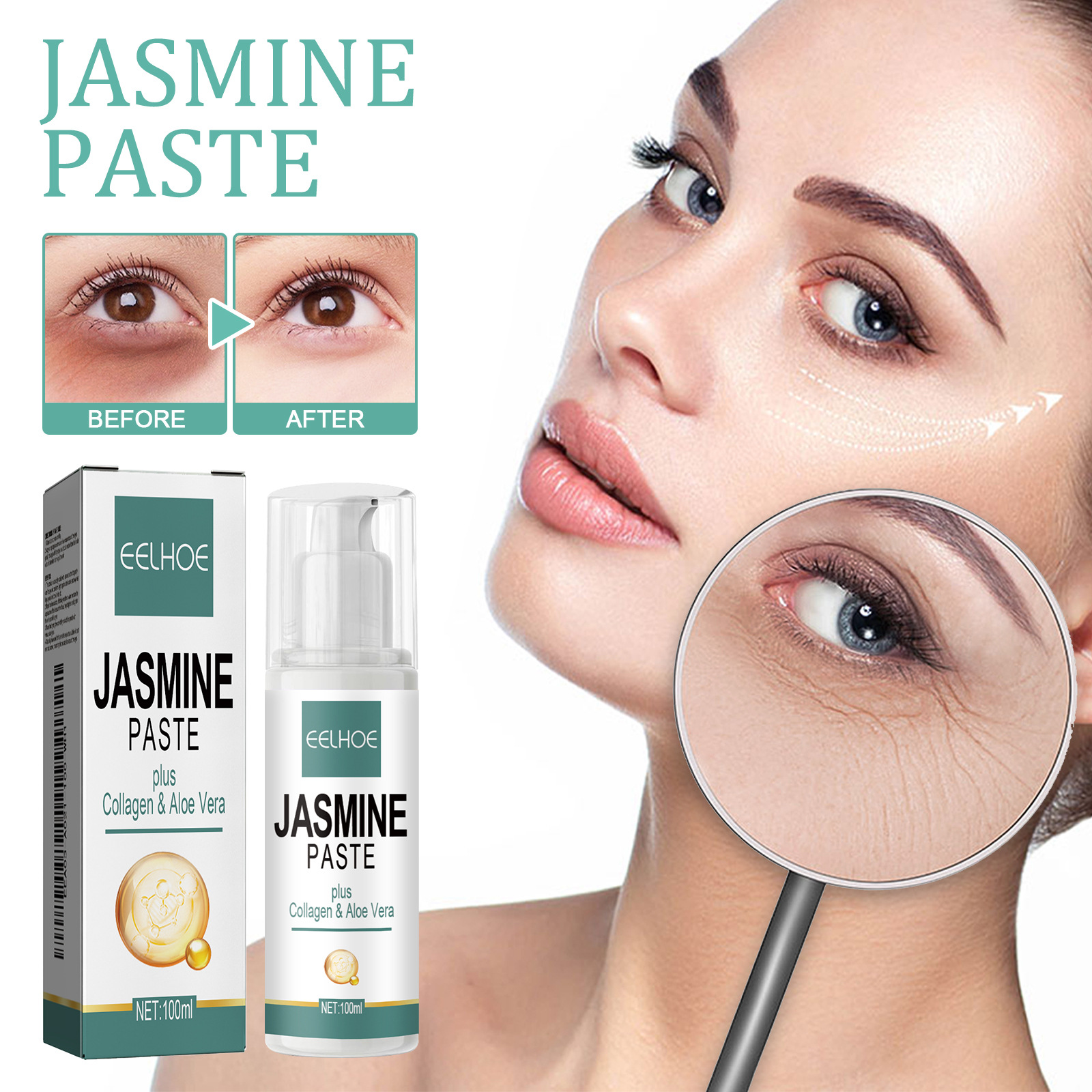EELHOE Eye Cream Jasmine Ointment for Lightening Dark Circles Remove Eye Bags Puffiness Lifting Firming Eyes Care Moisturizing Anti Wrinkle Eye Cream