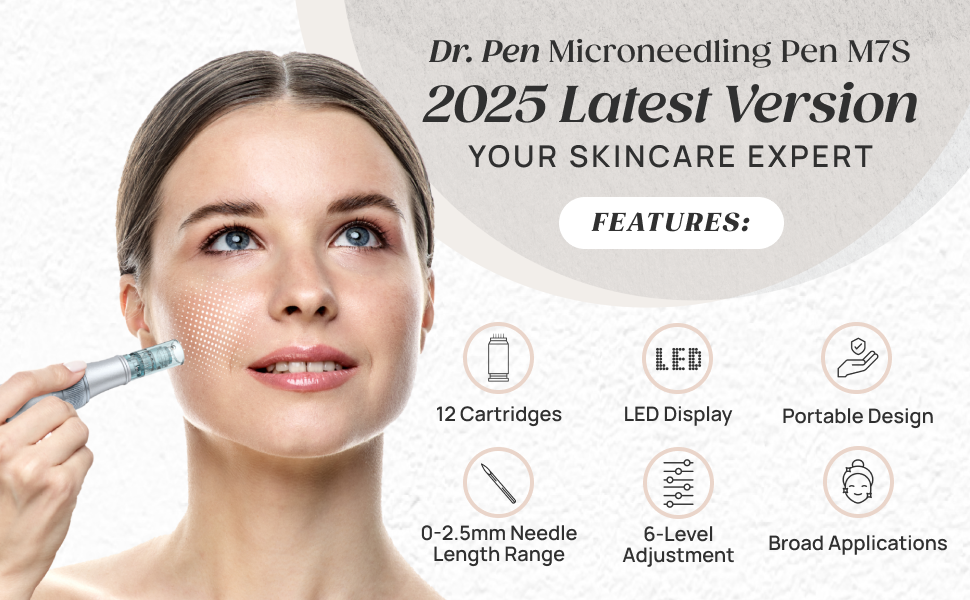 Dr.pen Microneedling Pen Derma Pen M7S Microneedle Kit with 12 Cartridges 16Pin 24Pin 36Pin Rechargeable for Skin Facial Body Care Hair Growth