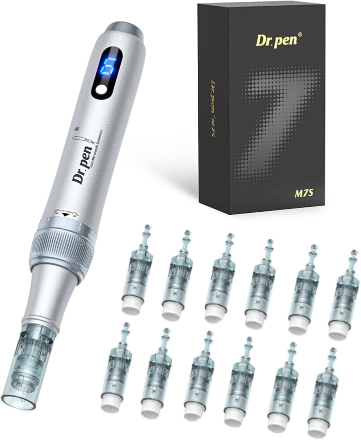 Dr.pen Microneedling Pen Derma Pen M7S Microneedle Kit with 12 Cartridges 16Pin 24Pin 36Pin Rechargeable for Skin Facial Body Care Hair Growth