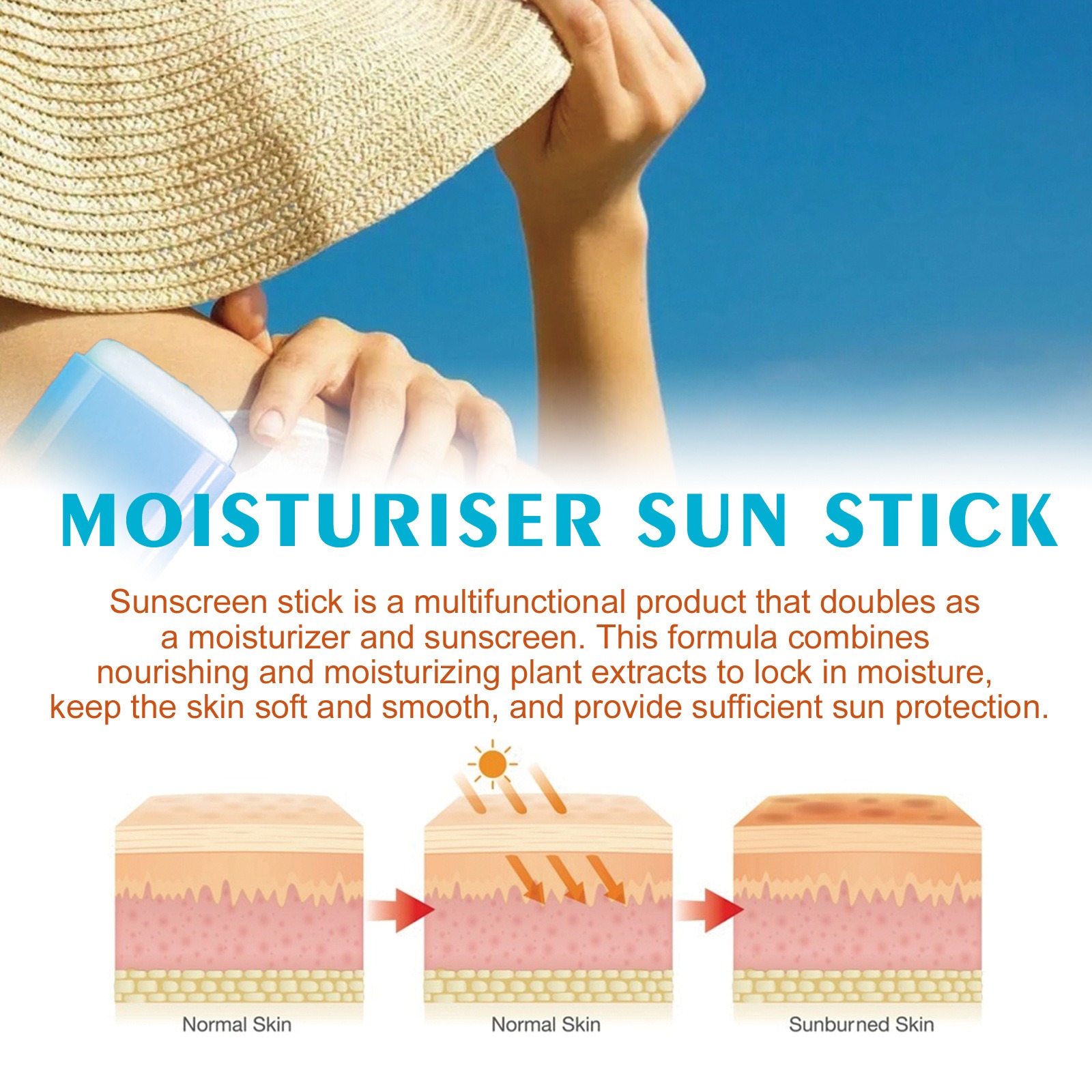Jaysuing Moisturizing Protective Stick Protection Refreshing Non Sticky Sunscreen Rod Isolated Protection Waterproof Sweat Proof UV Resistant Skin Care Cream