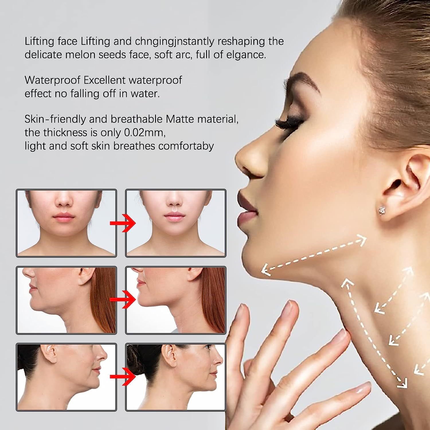 Face Lifting Tape V Shaped Invisible Tape For Double Chin Facial Tape Anti Wrinkle Tape Fine Line Reducing Make Up Stickers for Face Neck Geteawily