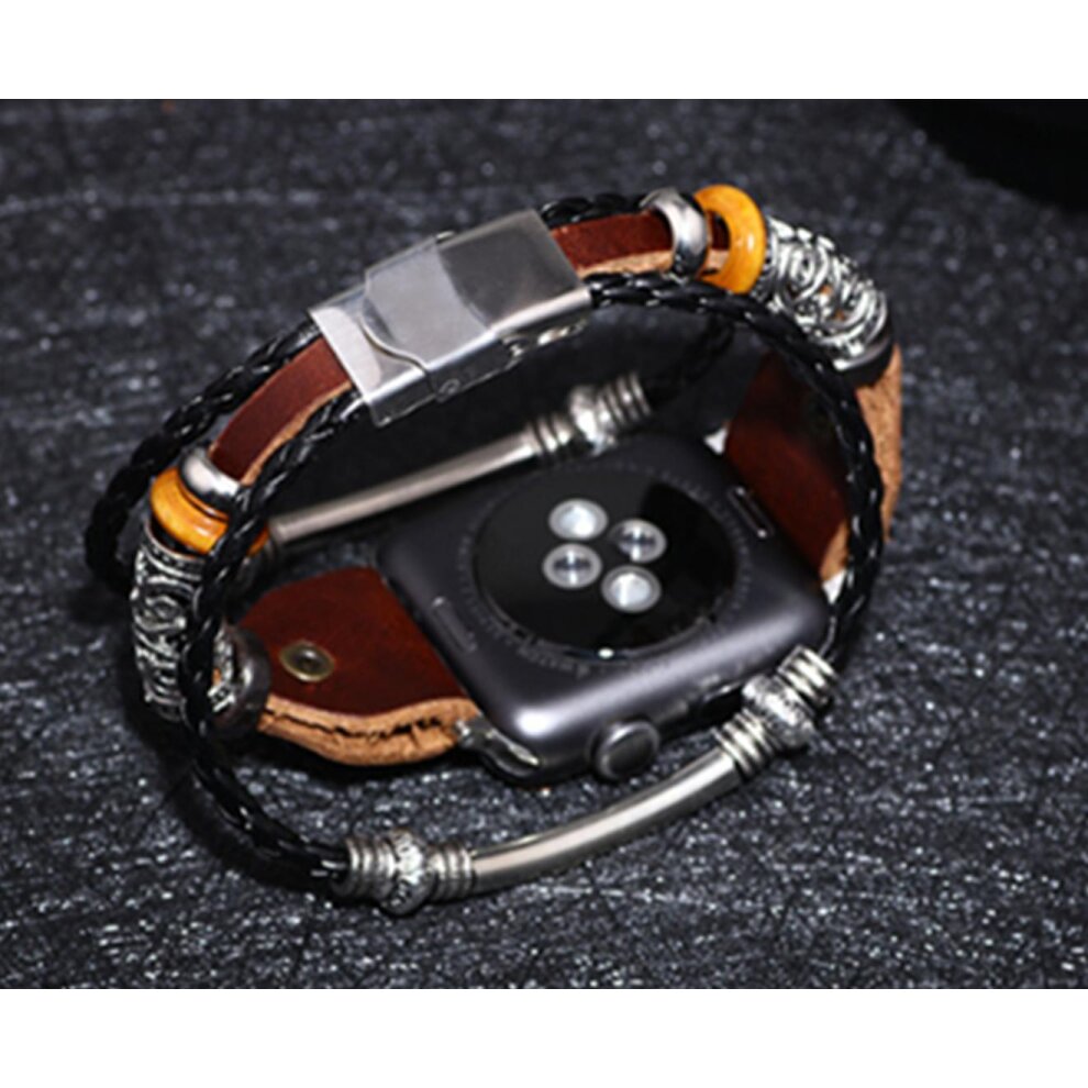Vintage Watch Strap Bracelet Hollow Textured Strap Fits Apple Watch Series-Brown-38/40mm