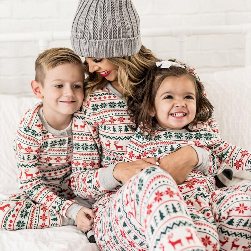 (3M Baby) Christmas Matching Pajamas Sets Striped Elk Printed Mom Daddy Romper Baby Girl Boy Family Look Christmas Pajamas for Family Matching Family Outfits