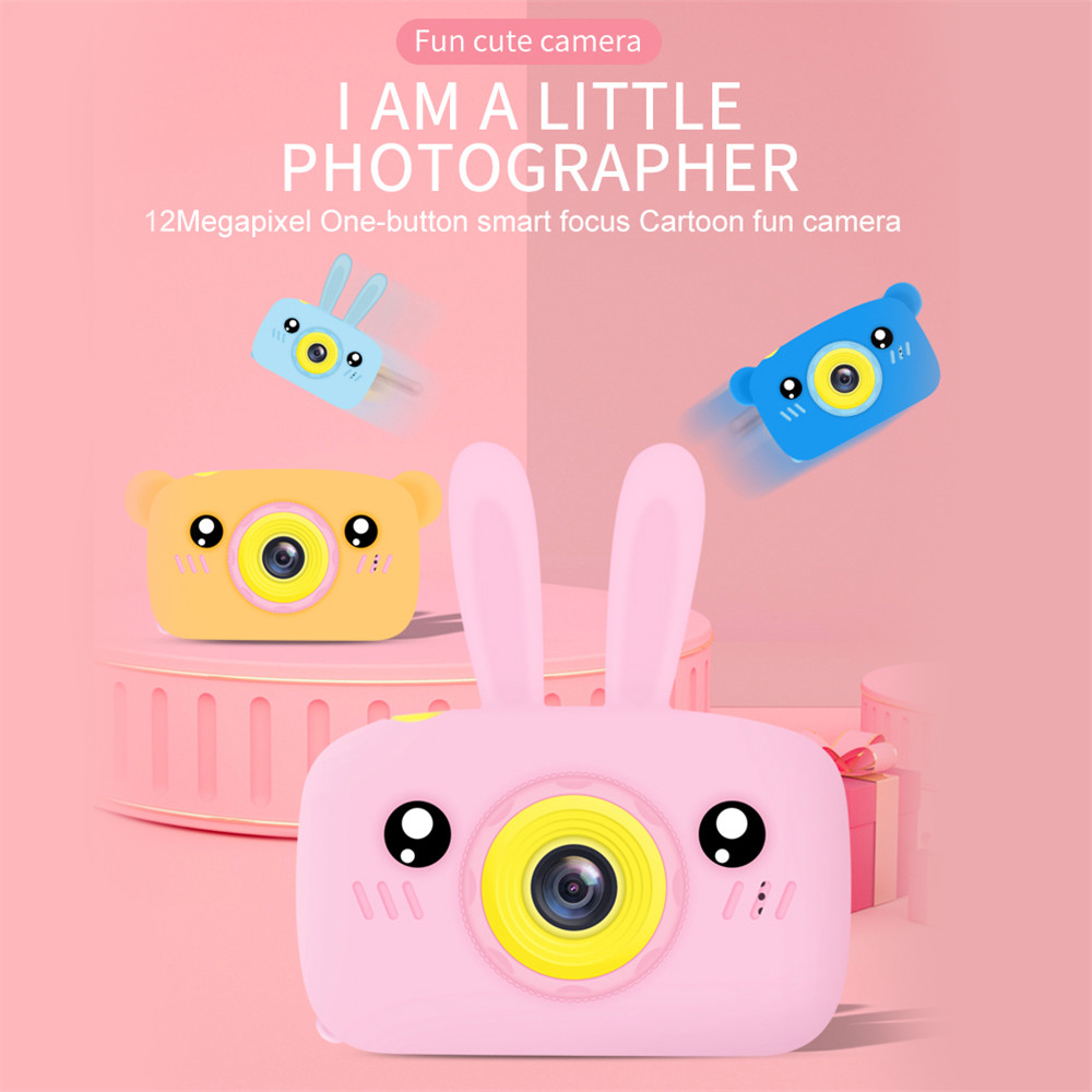 (Yellow) Digital Children Cameras Kids Rabbit Digital Camera Toy Bunny Appearance 1080P Full HD Cartoon Screen Xmas Gift