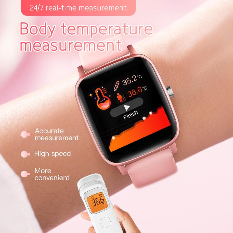 (Black) Body Temperature Monitor Smart Watch Urban Fashion Full Touch Screen Watch