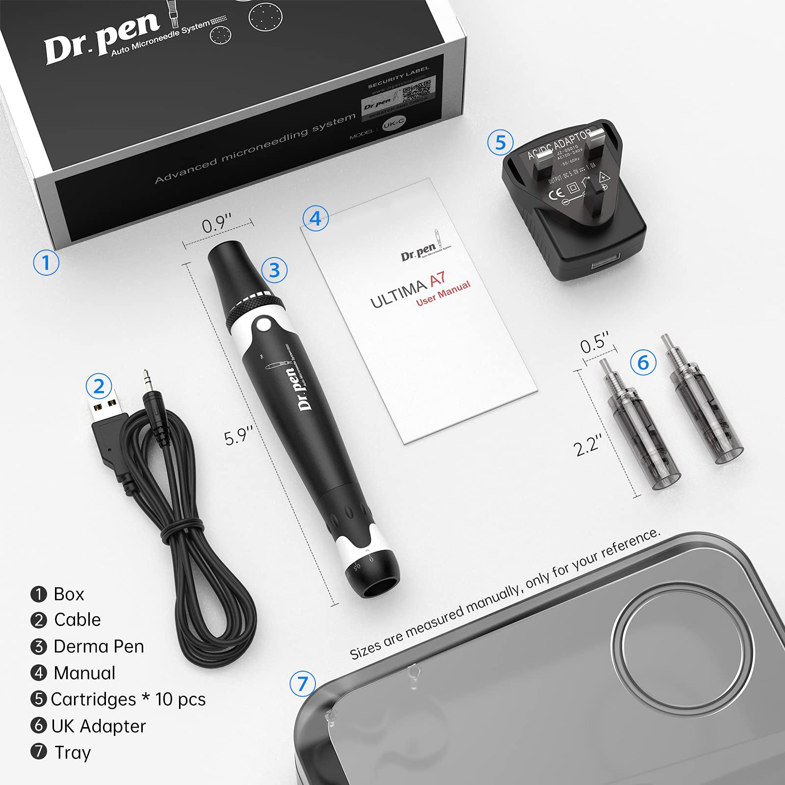 Dr.pen A7 Derma Pen Professional Microneedling Auto Pen Electric Microneedle Pen Beauty Machine Skin Repair Needling Tool Kit for Anti-aging Acne Scars Wrinkles Speed with 12pcs 12-Pin Cartridges