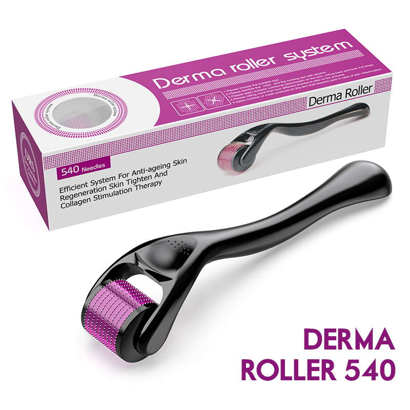 (Black Purple) Derma Roller Micro Needle Roller 540 Titanium Microneedle for Skin Internal Regeneration Anti Ageing Wrinkle Cellulite Scar Stretch Mark Treatment Skin Care Hair regeneration 0.25mm