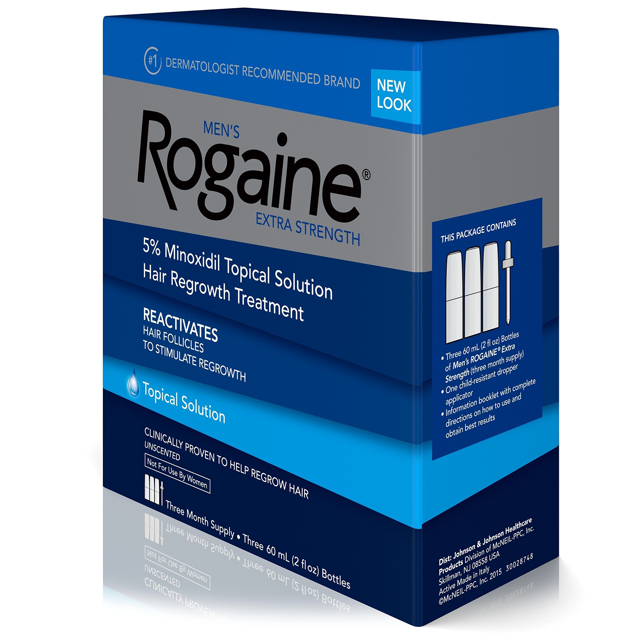 Mens Rogaine Extra Strength Minoxidil Topical Solution for Hair Regrowth Thinning Hair Treatment Hair Care Hair Loss Products for 3-Month Supply to Enjoy Fuller Thicker Younger-Looking Hair
