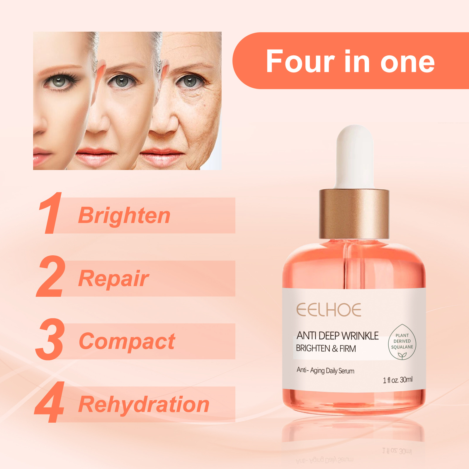 Anti Wrinkle Serum Rose Oil VC Anti-Aging Essence Improve Fine Lines Lifting Shrink Pores Moisturize Whitening Face Skin Care