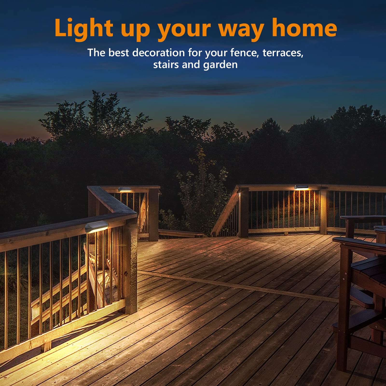 (Warm White) 4 Pack Solar Fence Lights Outdoor Garden Waterproof Garden Ornaments Outdoor for Fence Step Terraces Deck
