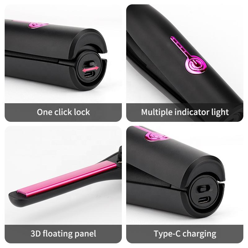 (Grey) Hair Straightener Brush Professional 2 In 1 Hair Curling and Straightening Iron Hair Curling Tools Hair Curler for Ladies Ceramic Rechargeable Flat Iron