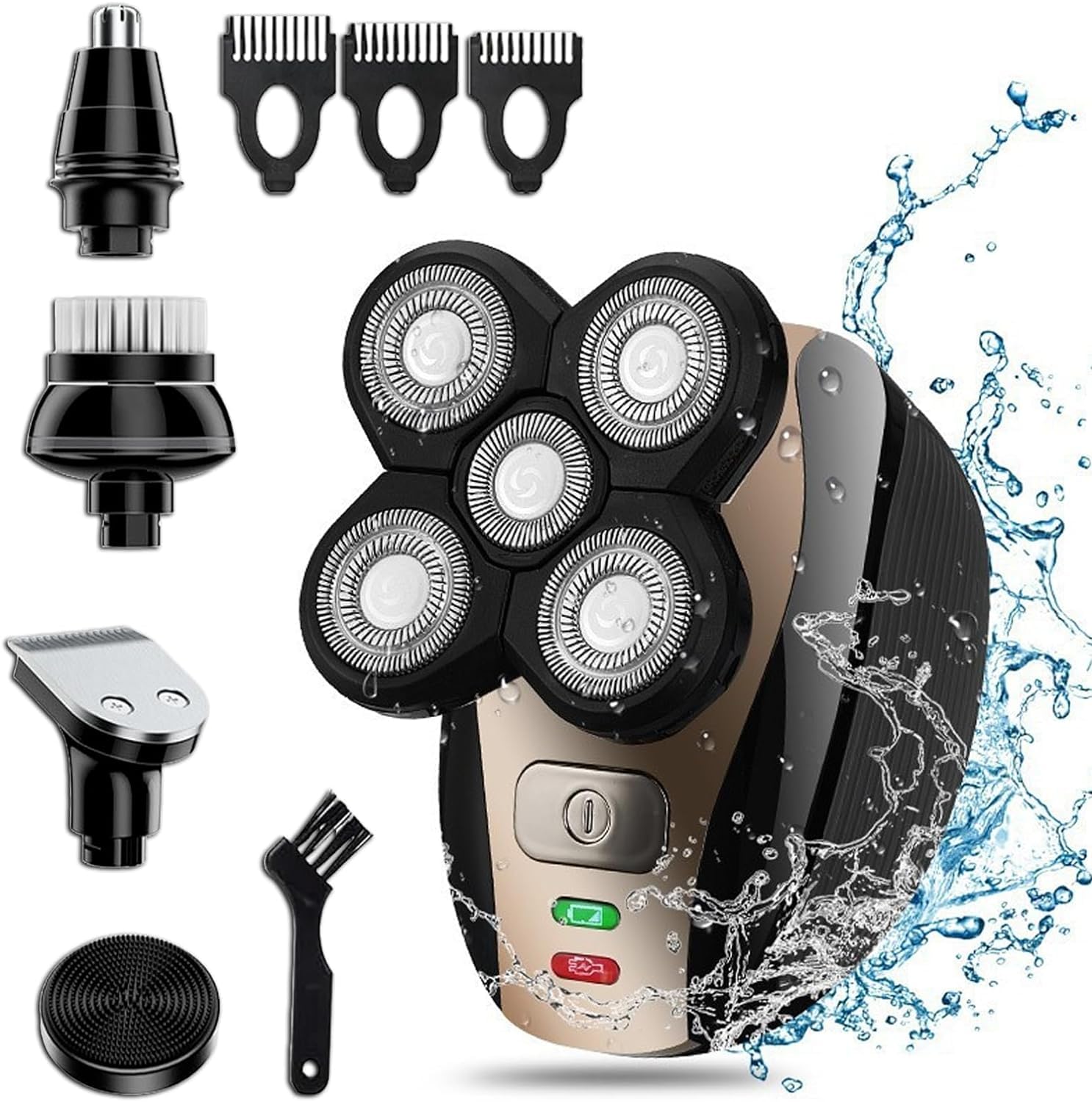 Head Shavers for Bald Men 5 in 1 Electric Shavers for Bald Men Waterproof Cordless Shaver Wet and Dry Shaving Rechargeable and Cordless Beard Trimmer