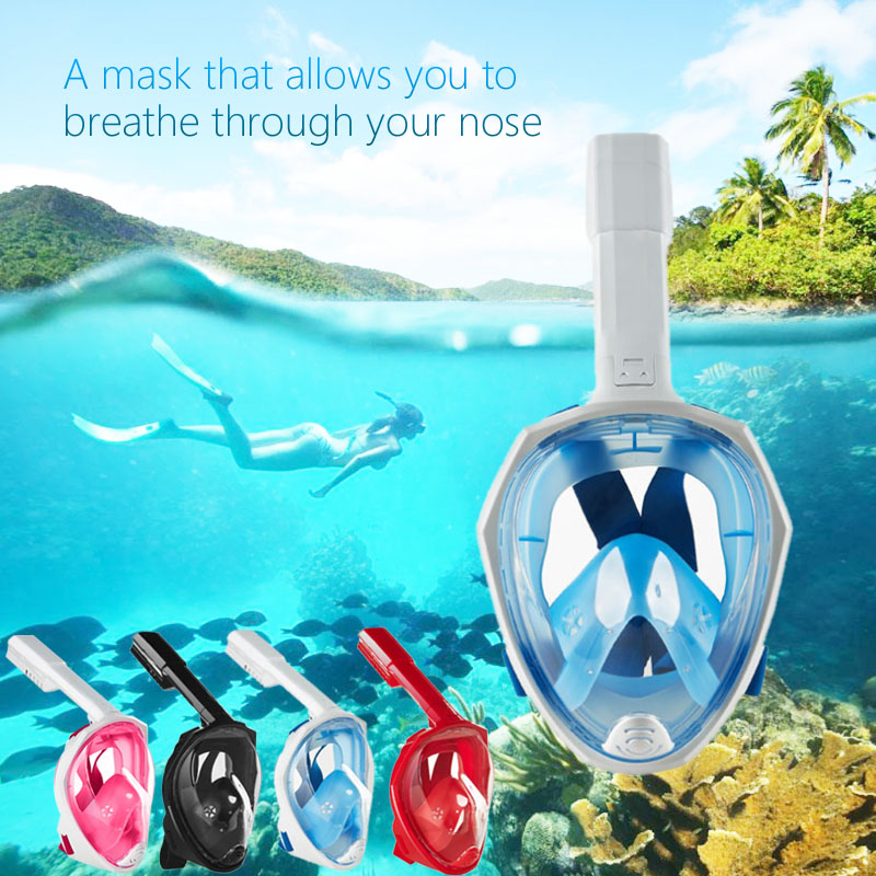 (Blue S~M) Snorkel Mask 180° Full Face Diving Mask Free Breathing Design Anti-Fogging and Anti-Leak Technology with Adjustable Head Straps for Adult Youth Kids