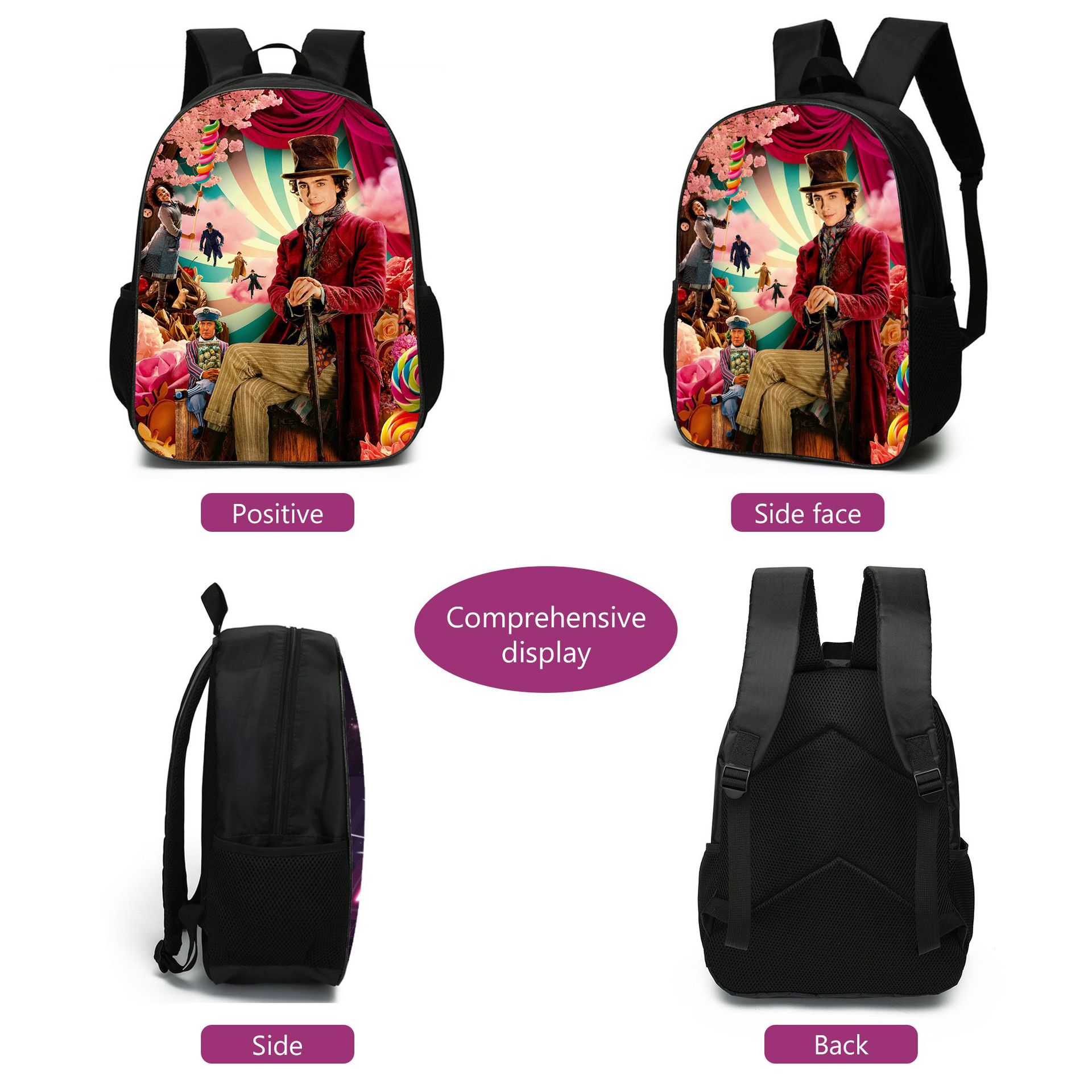 (Style A) Wonka Movie  Backpack Kids 3PCS School Bag Bookbag Bag  Lunch Bag Pencil Case Gift for kids