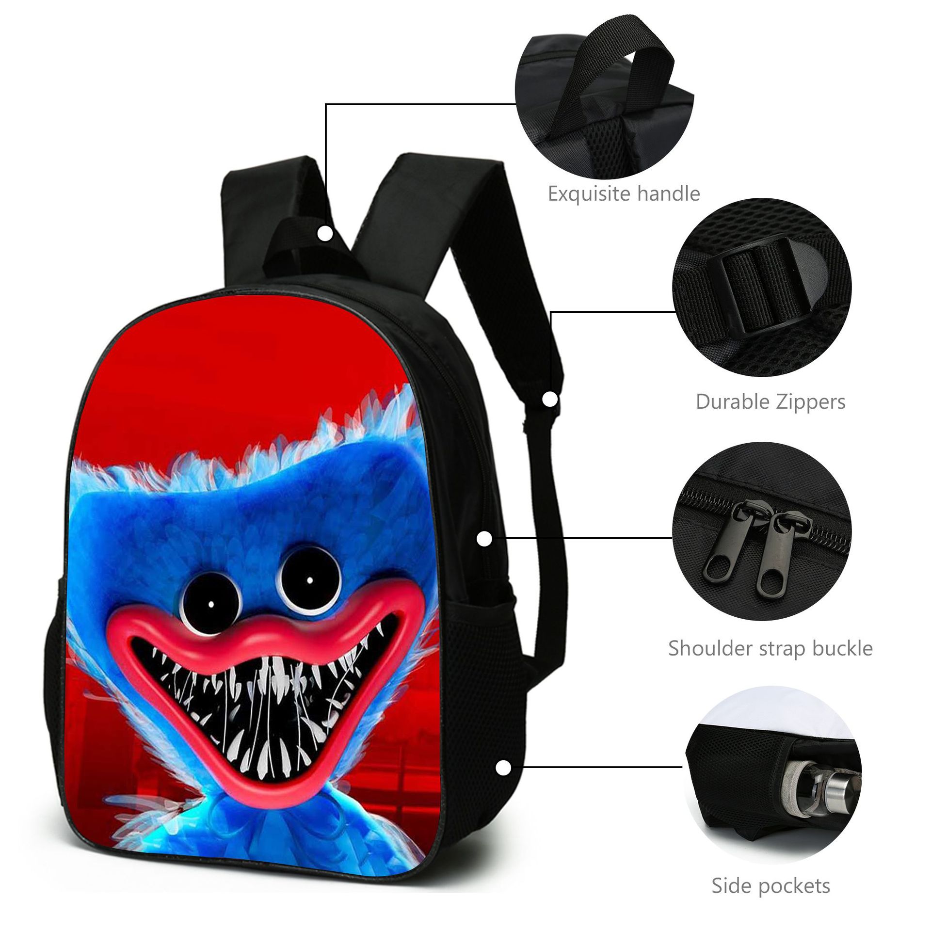 Poppy Backpack 3 Pcs Set Anime Game 3D Printed Sausage Monster Backpacks Messenger Bag Pencil Bag Canvas School Bag