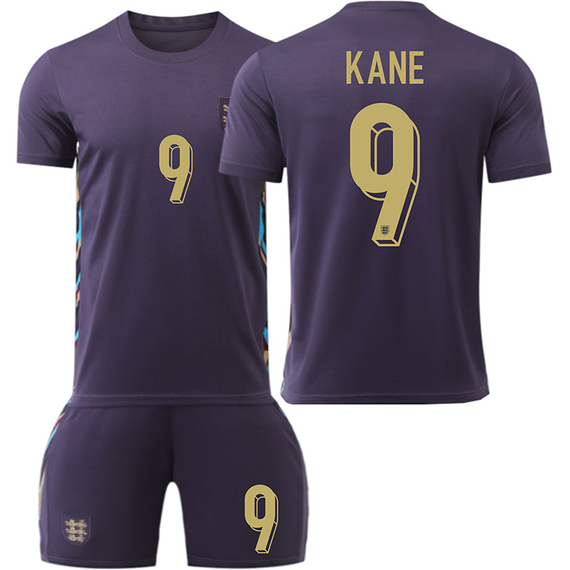 (Kids 2~3 Years) 2024 England Away UEFA European Championship Football Kit for Children with Number 9 Kane Short Sleeve Jersey Shirt Shorts and Socks Set Training Wear
