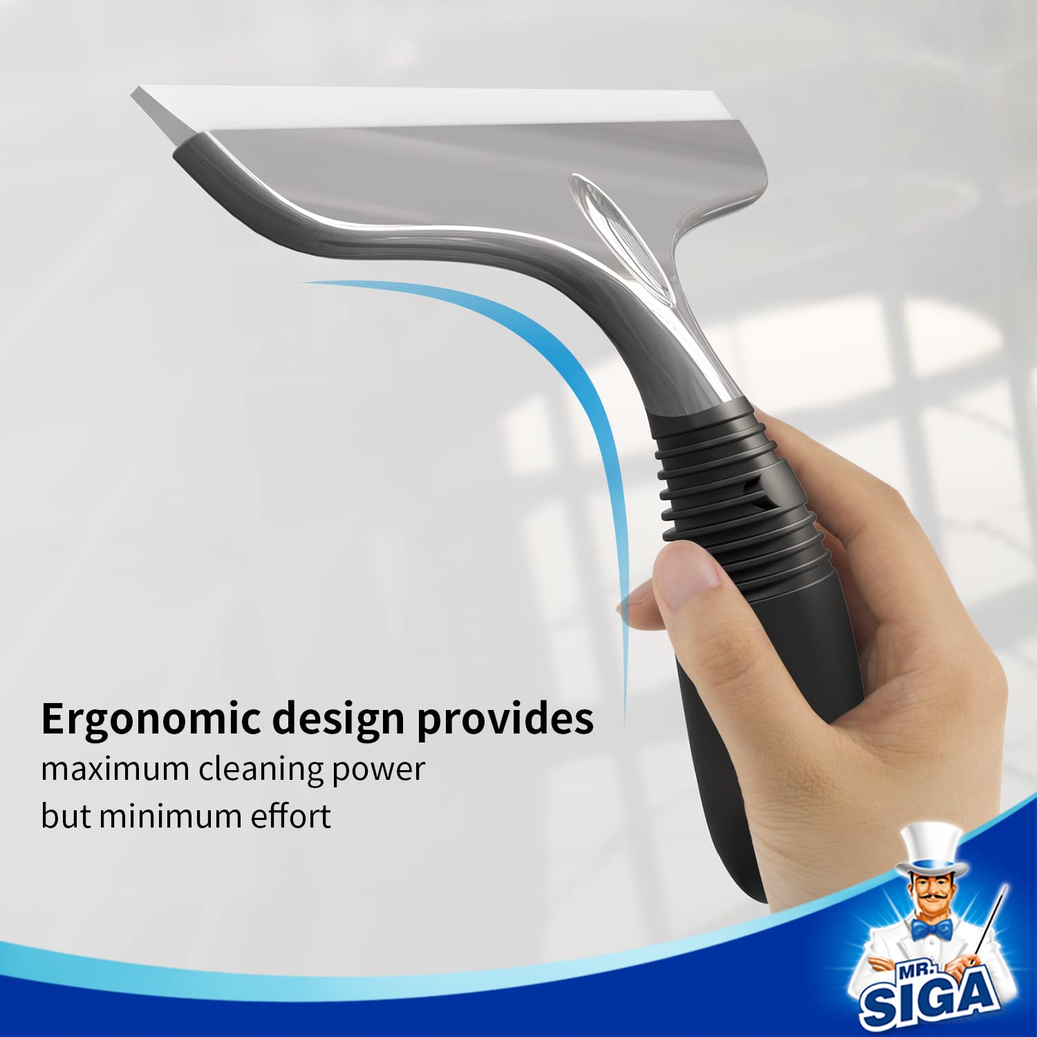 (Grey Black) MR.SIGA Multi Purpose Squeegee for Window Glass Shower Door Car Heavy Duty Window Scrubber Suction Hook Included 10inch