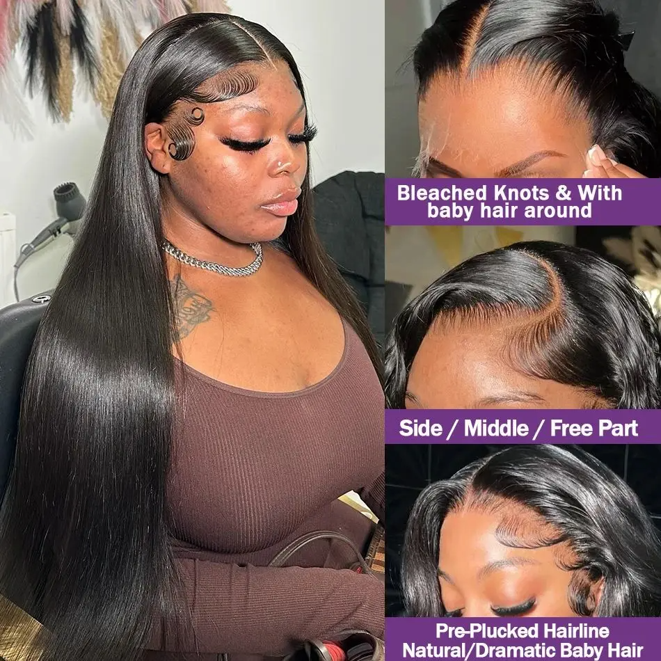 (13x4 Lace Wig 8inches) 30 36 40 Inch Bone Straight 13x4 13x6 HD Lace Frontal Wigs Glueless Transparent Lace Human Hair Wigs For Women