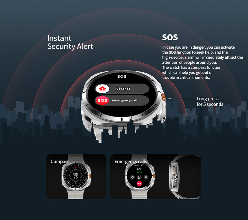(Black) Fit For Samsung Galaxy Watch 7 Ultra GPS Compass NFC Smart Watch Outdoor Sports Man AMOLED BT Call Galaxy 6 Upgraded Smartwatch IP68 Waterproof