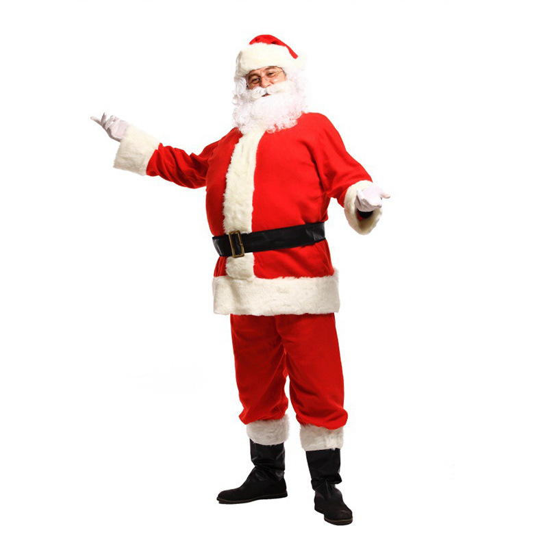 (M) 11Pieces Santa Claus Suit Mens Costume Father Christmas Fancy Dress Adults Costume Xmas Outfits Cosplay Party Clothes Set for Men Women