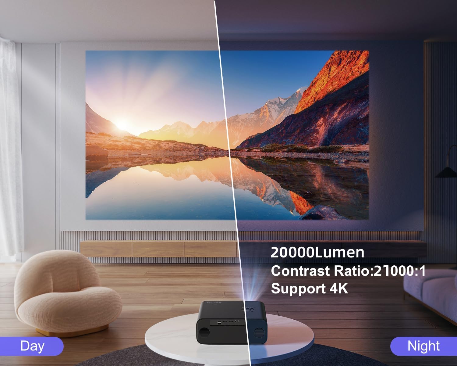 Auto Focus Keystone Projector 26000 Lumen WiFi Bluetooth Full HD 1080P Portable Projector Supported 4K 4D 4P Keystone Zoom 300 Inch Display Home Cinema Projector for Smartphone TV Stick PPT PS5