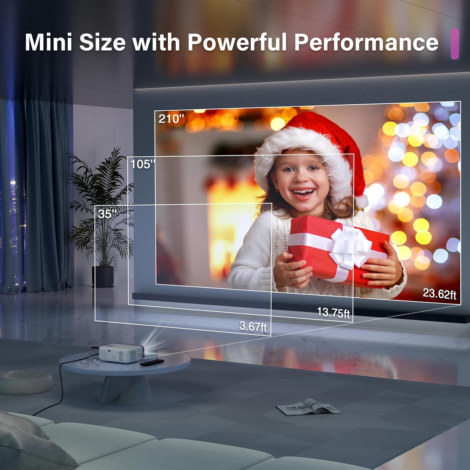 (1080P Mini Projector with WiFi and Bluetooth) Mini Projector WiFi Bluetooth 1080P Full HD 14000L Video Projector Portable Outdoor Home Theater Movie Projector Zoom, Compatible with HDMI USB AV Smartphone Tablet Laptop PC TV Box