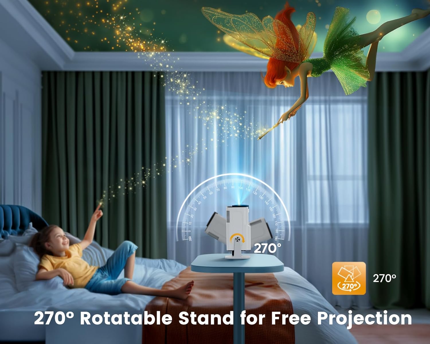 Mini Projector 4K Supported Portable Projector with Rotatable Auto Keystone Native 1080P 22000 Lumen Home Cinema Projector  WiFi6 Bluetooth Short Throw Outdoor Projector for iOS Android