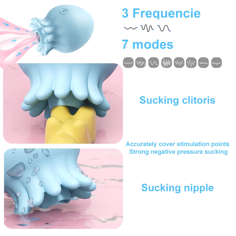 (Blue) Sucking Vibrator Vagina Intimate Goods Nipple Sucker Oral Licking Masturbator Clitoris Stimulation Octopus Powerful Female Sex Toys for Women Adult Toys