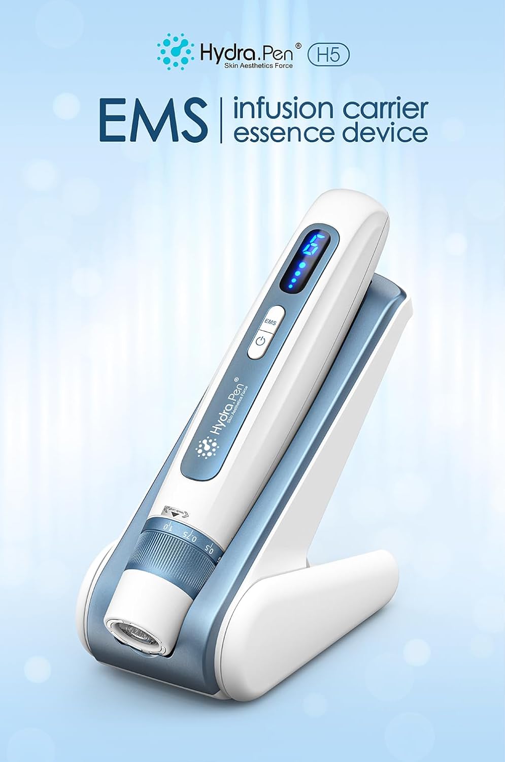 (Blue White) Hydra Pen H5 Professional Microneedling Kit Wireless Serum Applicator with EMS MicrocurrentLED Display Skin Care Device for Wrinkle Reduction Acne Scar Treatment 12 Replacement Cartridges
