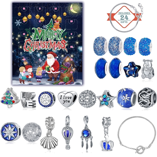 Advent Calendar Girls Charm Bracelet Countdown Calendars Bracelets Making Kit for Kids Creative Christmas Gifts for Women Teenagers Adults.
