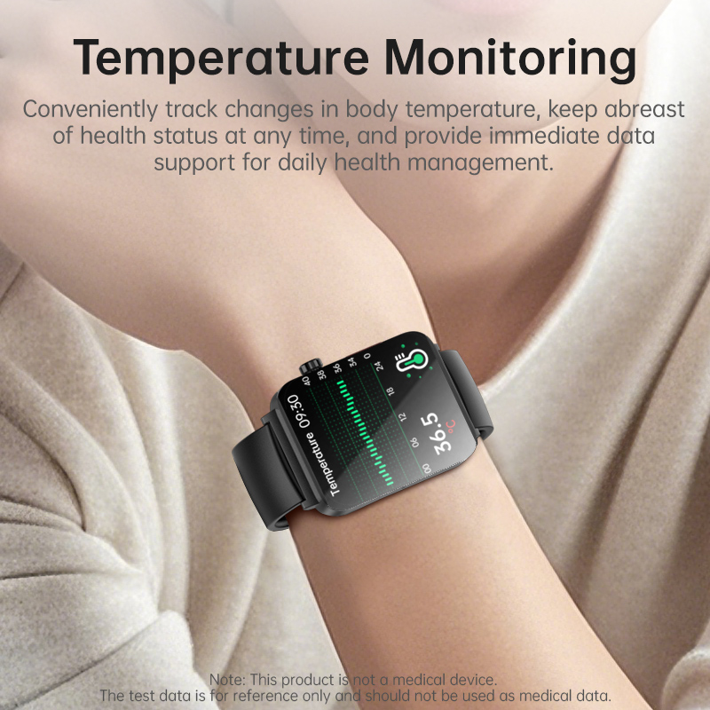 (Black) Smart Watch BT Calling ECG Non Invasive Blood Glucose Health Heart Rate BP Body Temperature Monitoring Sports Fitness Tracker Men Women Bracelet