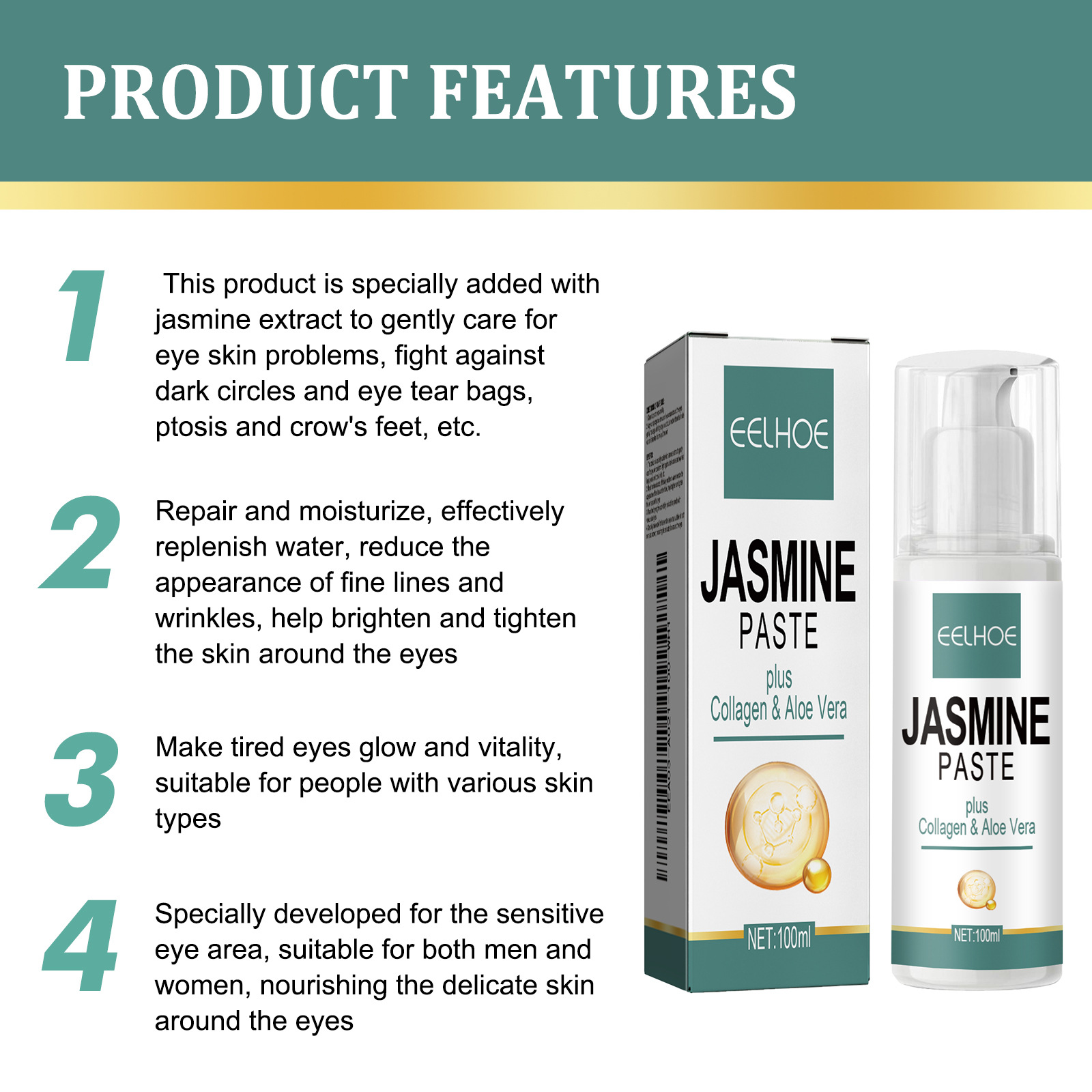 EELHOE Eye Cream Jasmine Ointment for Lightening Dark Circles Remove Eye Bags Puffiness Lifting Firming Eyes Care Moisturizing Anti Wrinkle Eye Cream