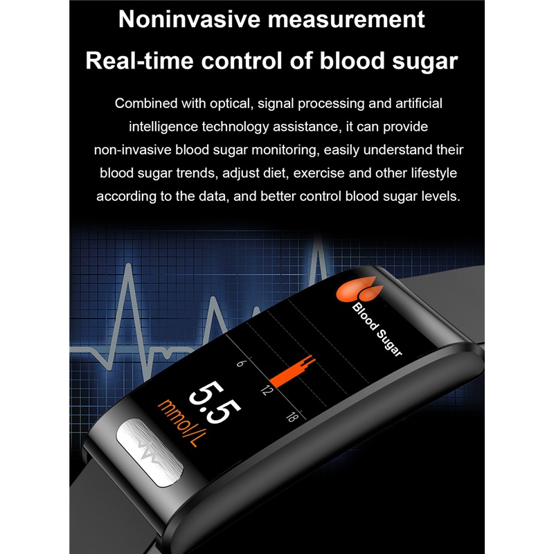 Blood Sugar Smart Band Watch Men Heart Rate Blood Pressure SPO2 Temperature Sport Fitness Bracelet