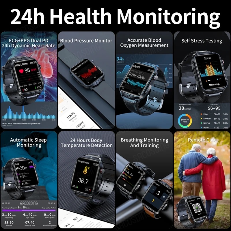 Electrotherapy Smartwatch Blood Sugar ECG+PPG Precise Blood Pressure Body Temperature Smart Watch