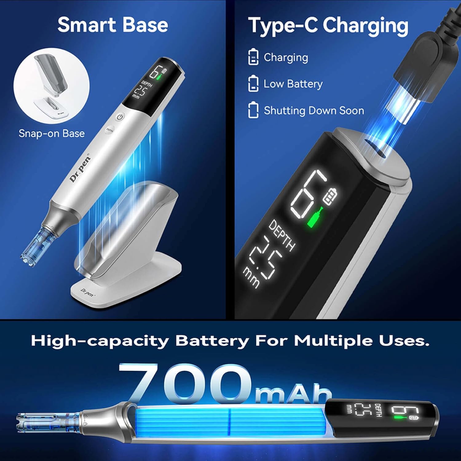 Dr. Pen M9 Microneedling Pen Smart Skincare Pen Device with 2x18Pin Cartridges Wireless 6 Speed Depth Smart Adjustable Control Intelligent Chip System Type C Re