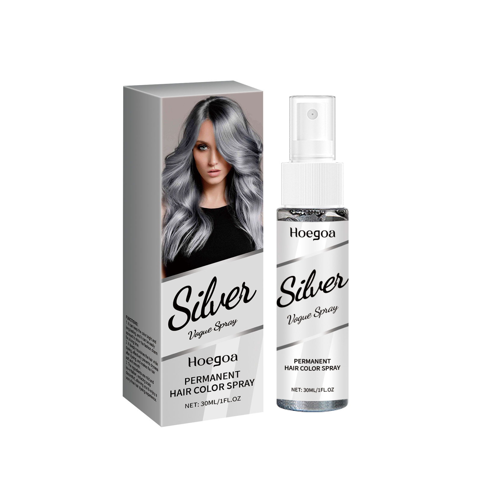 Silver Grey Temporary Hair Color Spray for Covering Grey Hair Instantly Non-Damaging Nourishing Formula Fashion Look Men Women ﻿