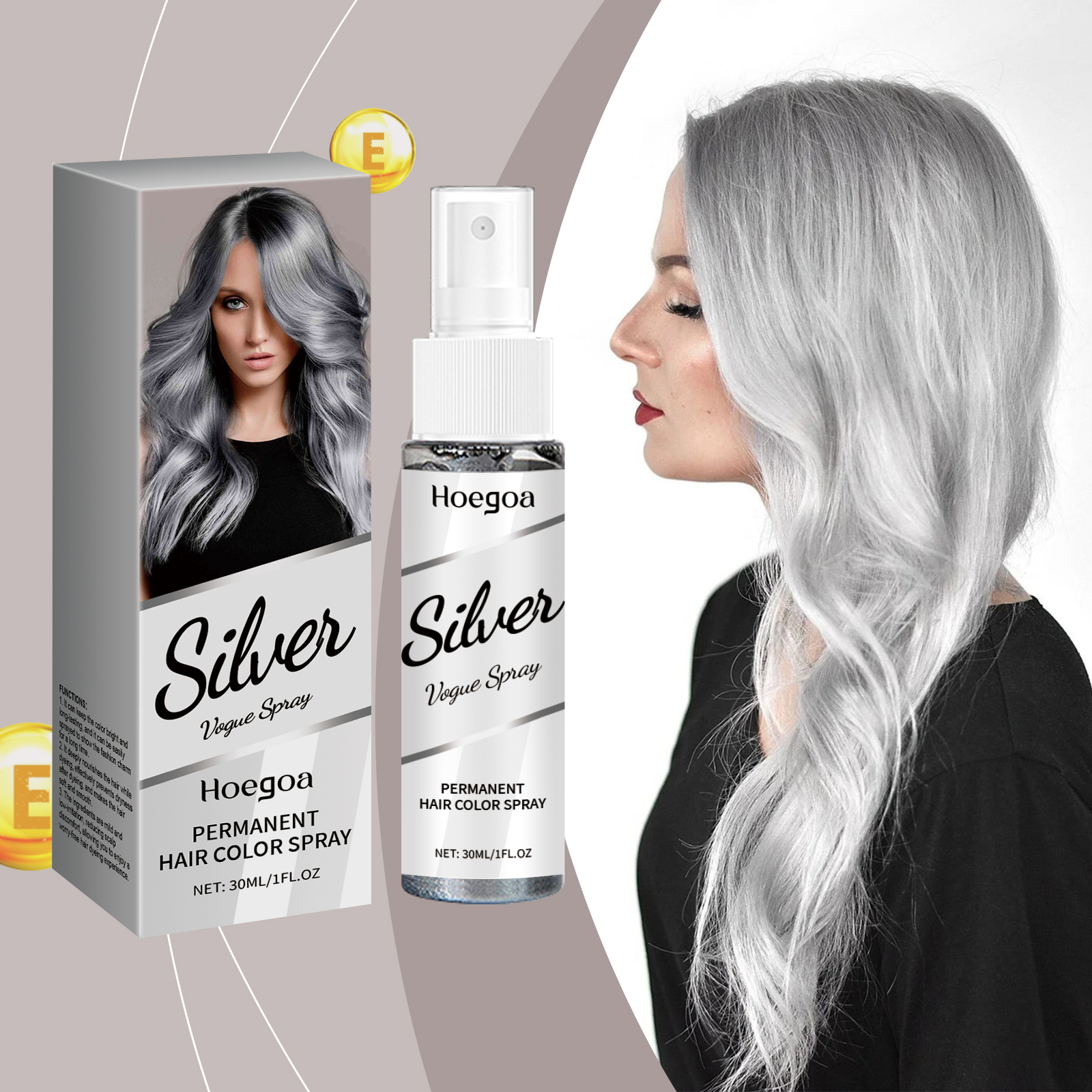 Silver Grey Temporary Hair Color Spray for Covering Grey Hair Instantly Non-Damaging Nourishing Formula Fashion Look Men Women ﻿